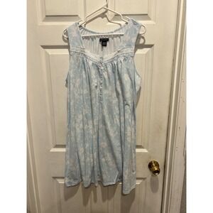 Earth Angels Nightgown Blue‎ White Floral Sleeveless Cotton Large Cottagecore